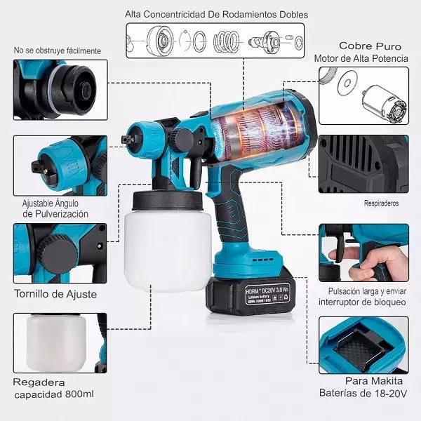 Pistola para Pintar Inalambrica + 2 Batería