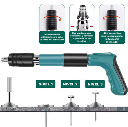 Pistola de clavos con accesorios
