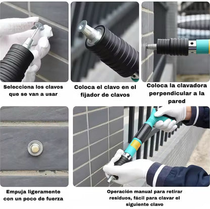 Pistola de clavos con accesorios